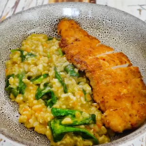 Chicken schnitzel and Creamy Coconut Healthy Risotto