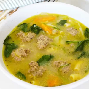 One Meatball soup with pasta for balance nutritions perfect for busy weeknights