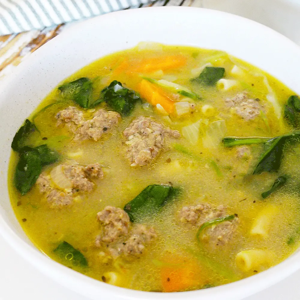 One Meatball soup with pasta for balance nutritions perfect for busy weeknights 